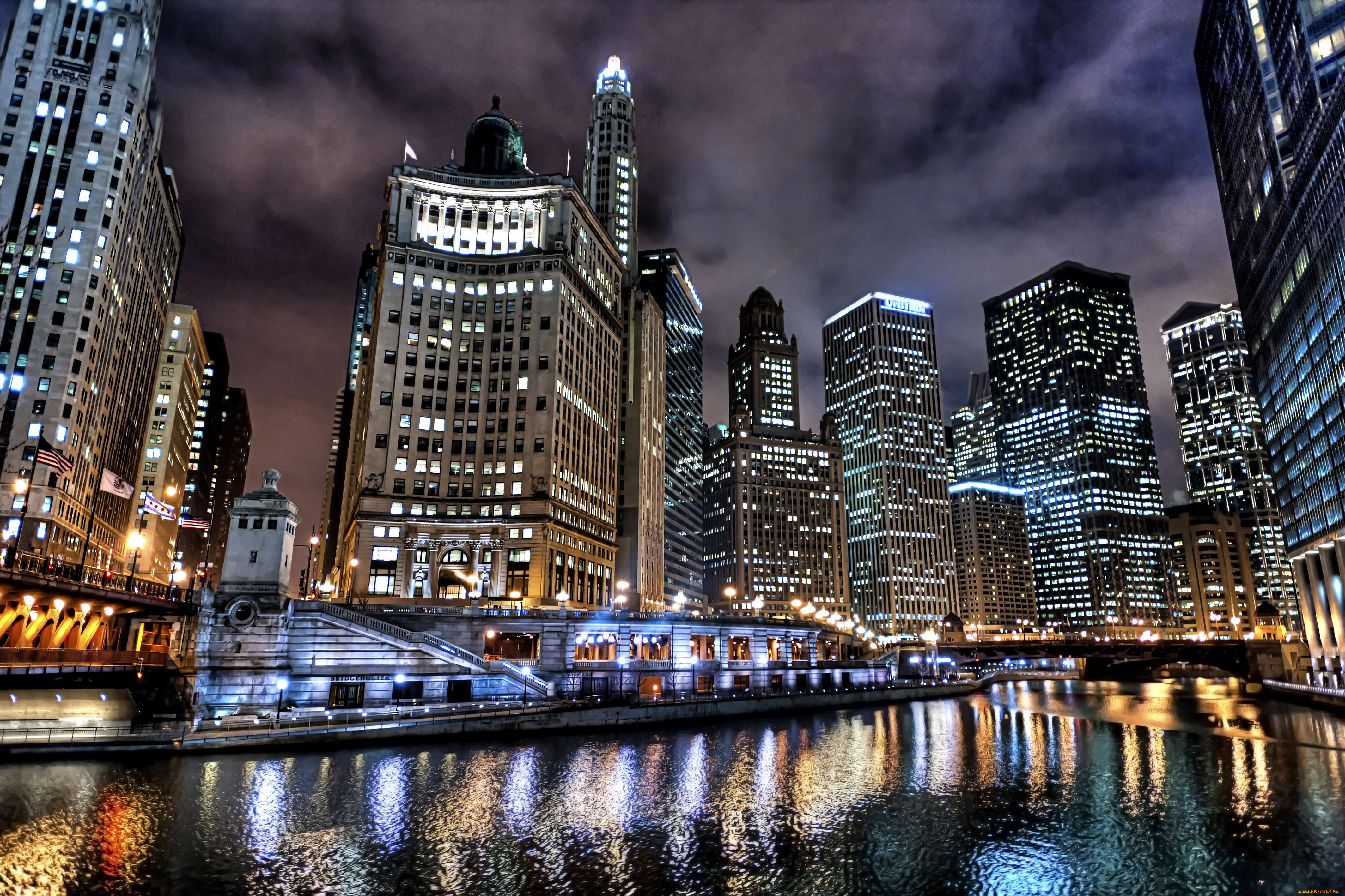chicago, города, Чикаго, сша, ночной, город.